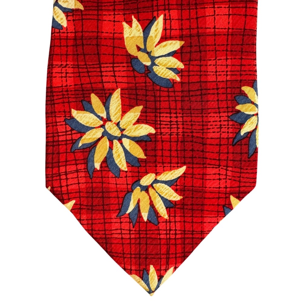 Perry Ellis Portfolio Mens Red Floral Silk Necktie Made in USA Italian Fabric